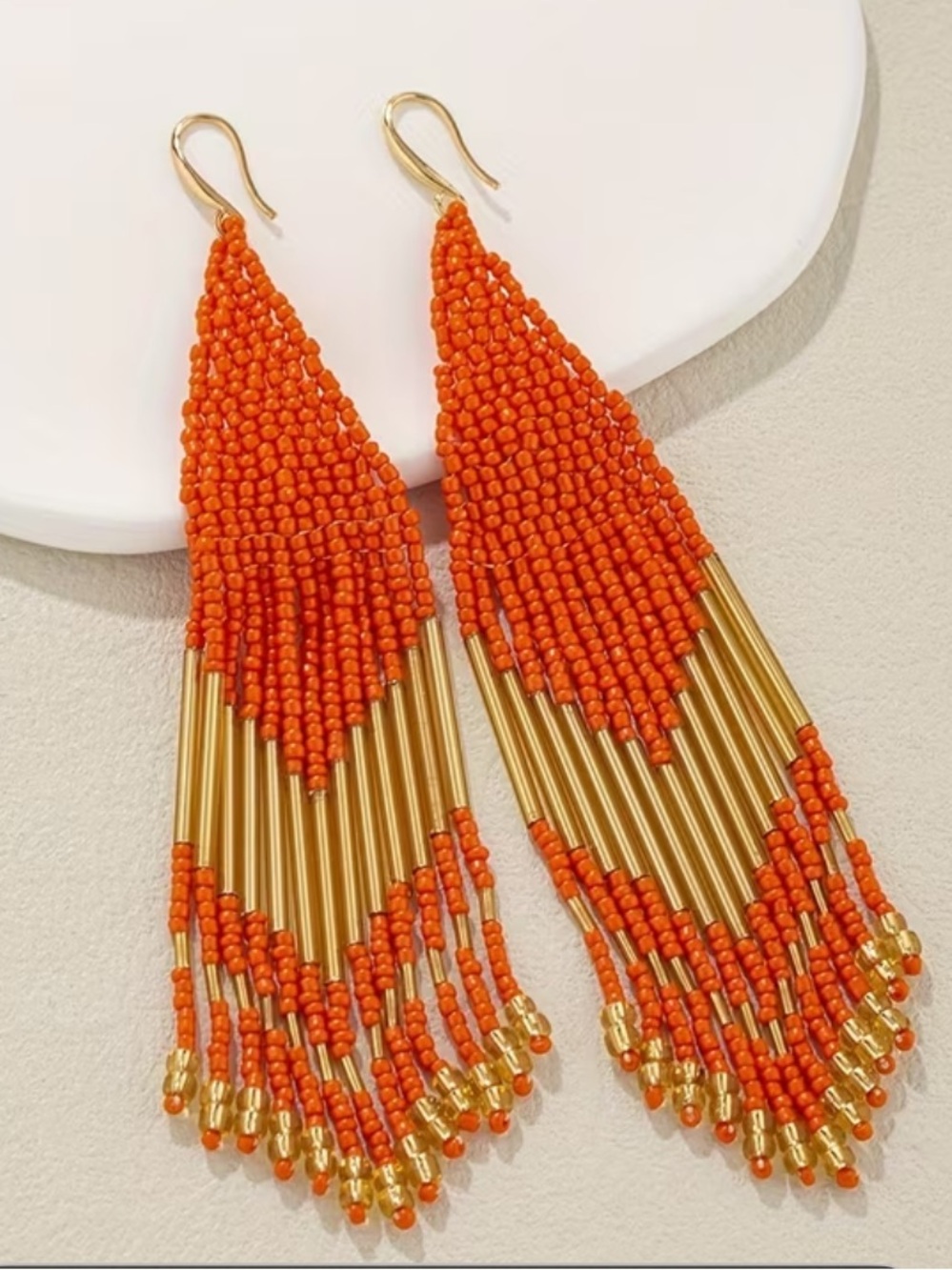 NWT coral and gold seed bead boho earrings